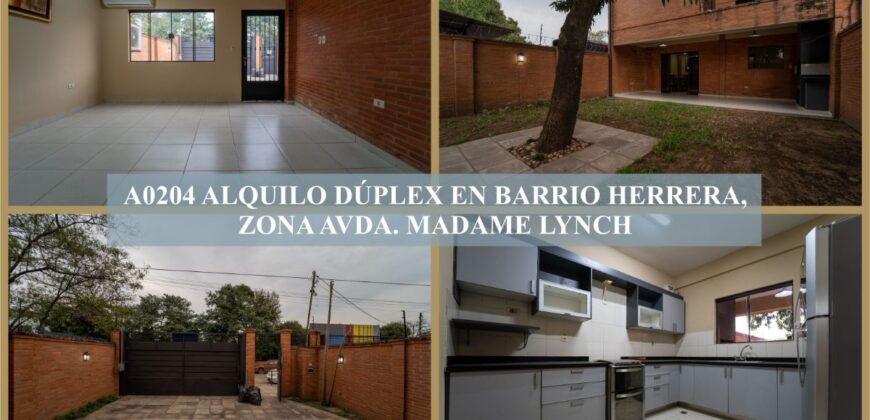 A0204 ALQUILO DUPLEX EN BARRIO HERRERA, ZONA AVDA. MADAME LYNCH