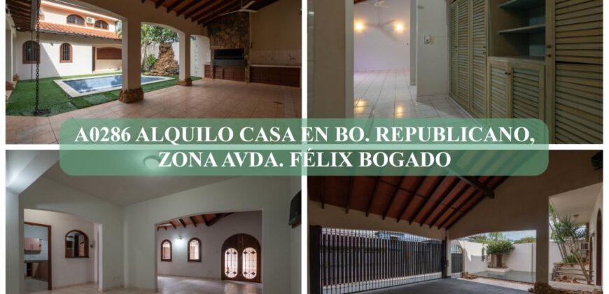 A0286 ALQUILO CASA EN BARRIO REPUBLICANO, ZONA AVDA. FÉLIX BOGADO