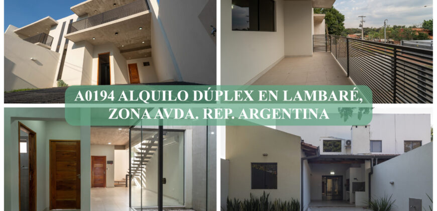 A0194 ALQUILO DUPLEX EN LAMBARÉ, ZONA AVDA. REPÚBLICA ARGENTINA